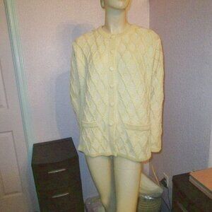 Aran Crafts Cable Knit Cardigan Size XS Sweater Butter Yellow Fisherman Wool